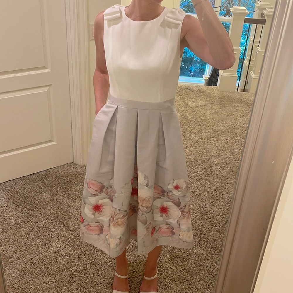 Ted Baker Gilith Chelsea Bow Shoulder Grey Dress Size TB 2, US 6